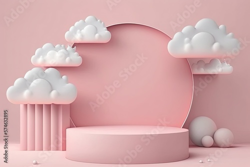 pink and cloud 3D flat podium for product display, ai generated © dasom