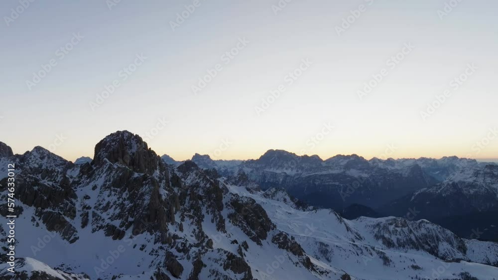 Sunset over the snow-capped Dolomites in the Italian Alps Sunset over the snow-capped Dolomites in the Italian Alps