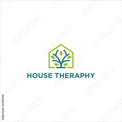 therapy house and tree logo vector