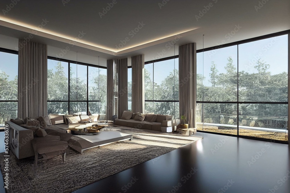 Beautiful interior design for the living room and kitchen in a brand ...