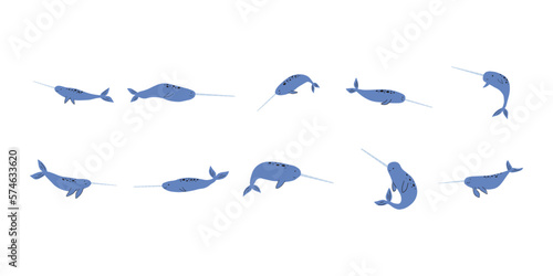 Narwhal Character sea animal on deep background. Wild life illustration. Vector illustration. © Anna Eshka