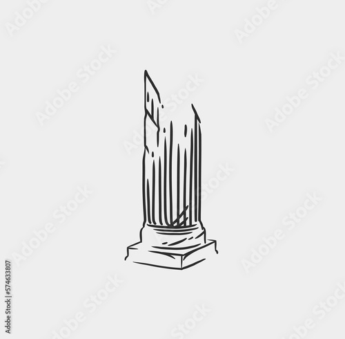 Hand drawn vector abstract outline,graphic,line art greek ancient sculpture old column line modern drawing.Antique classic statues in trendy bohemian style,outline design concept.Antique statue logo.