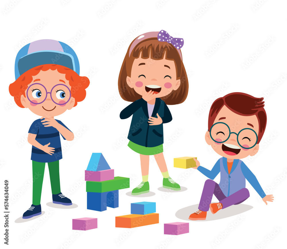 Vector Illustration Of Kid Playing With Building Blocks Vector Illustration Of Kid Playing With Building Blocks