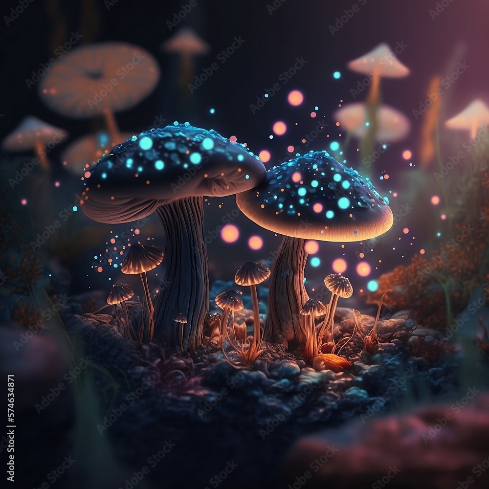 Two magic mushrooms ai illustrations - obrazy, fototapety, plakaty 