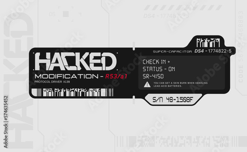 Cyberpunk decal. Vector sticker, label in futuristic style. Sci fi signs, inscriptions and symbols.