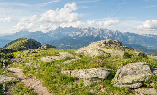 View toward the German Alps from the summit of Rippetegg peak during summer, Schladming, Salzburg, Austria © Dirk