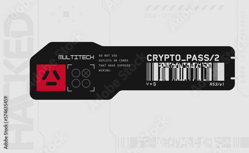 Cyberpunk decal. Vector sticker, label in futuristic style. Sci fi signs, inscriptions and symbols.