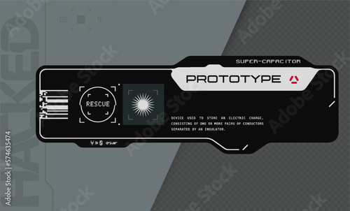 Cyberpunk decal. Vector sticker, label in futuristic style. Sci fi signs, inscriptions and symbols.