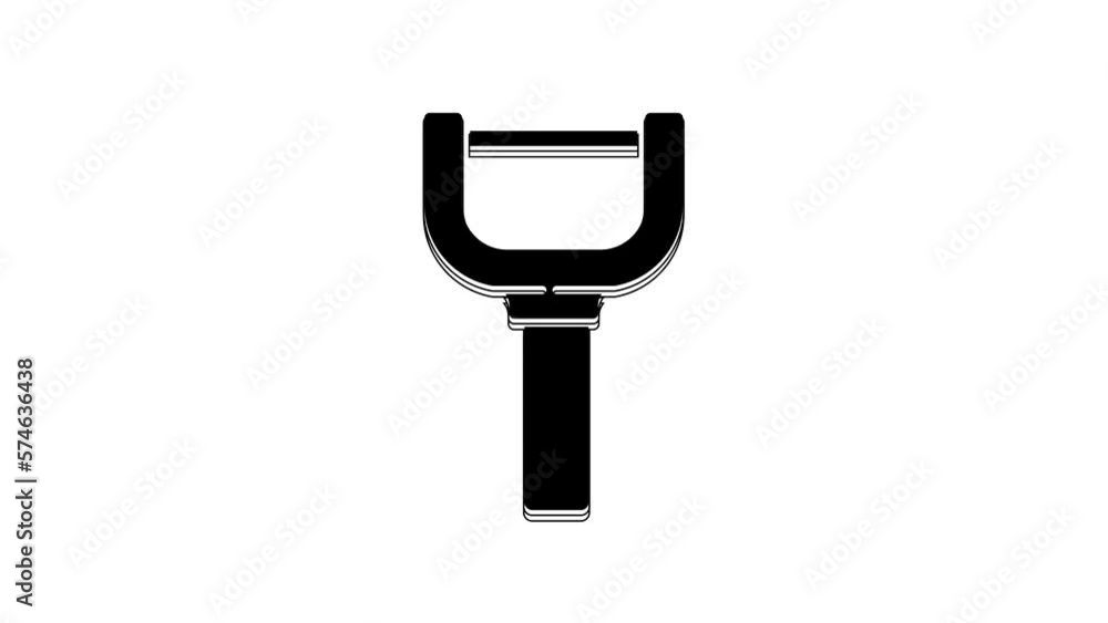 Black Peeler icon isolated on white background. Knife for cleaning of vegetables. Kitchen item, appliance. 4K Video motion graphic animation Black Peeler icon isolated on white background. Knife for cleaning of vegetables. Kitchen item, appliance. 4K Video motion graphic animation