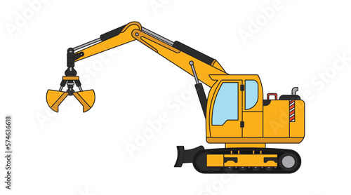 Vector illustration color children construction small size claw handler excavator construction machine clipart