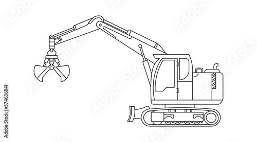 Hand drawn Vector illustration color children construction small size claw handler excavator construction machine clipart