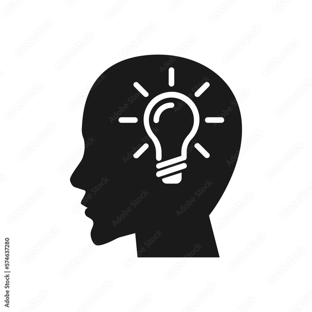 Head thinking with light bulb icon vector. person profile face and bright bulb. Inspiration creative idea, Solution and innovation, knowledge isolated on blank background. color editable Head thinking with light bulb icon vector. person profile face and bright bulb. Inspiration creative idea, Solution and innovation, knowledge isolated on blank background. color editable