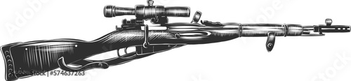 Vector engraved style illustration for posters, decoration and print. Hand drawn sketch of gun in monochrome isolated on white background. Detailed vintage woodcut style drawing.