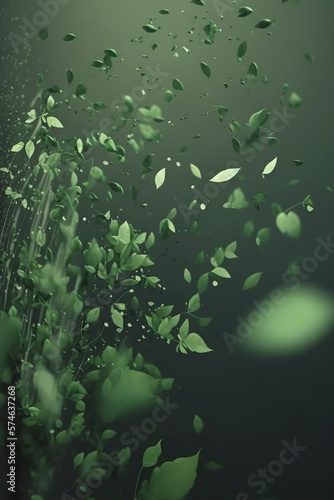 Abstract concept of a bunch of new spring leaves rising up - close up  background  copy space  Generative AI