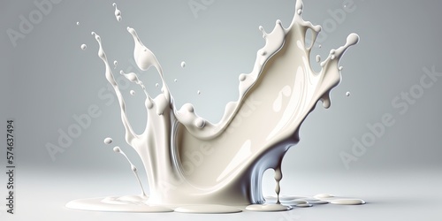 A splash of white milk isolated on a background of liquid or yogurt, Generative AI