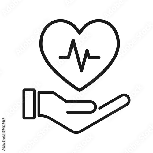 Heart beat concept. Hand holding a heart icon isolated on blank background flat vector illustration. Color editable