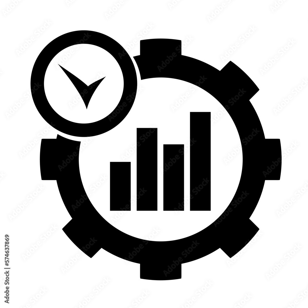 Vector illustration, growth graph icon and gears. Flat design. Isolated on a white background. Vector illustration, growth graph icon and gears. Flat design. Isolated on a white background.