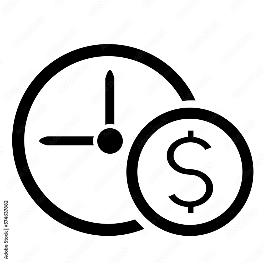 Vector illustration, clock icon and coins. Time and money. Isolated on a white background. Vector illustration, clock icon and coins. Time and money. Isolated on a white background.