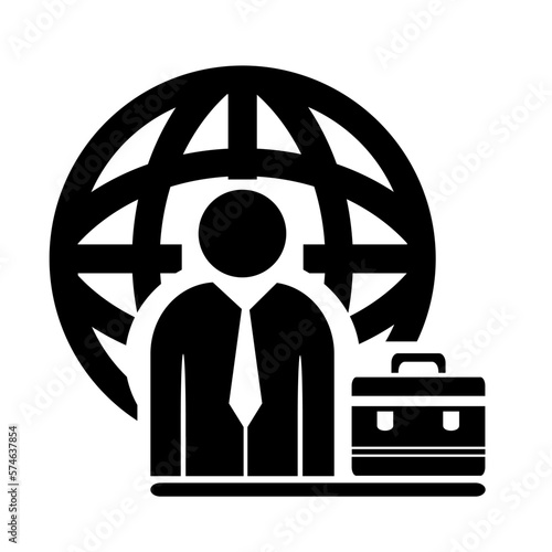 Vector illustration, a businessman's badge with a briefcase. The globe. Planet. Flat design. Isolated on a white background.