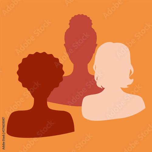 Silhouette of a group of women with different hairstyles. Vector illustration.