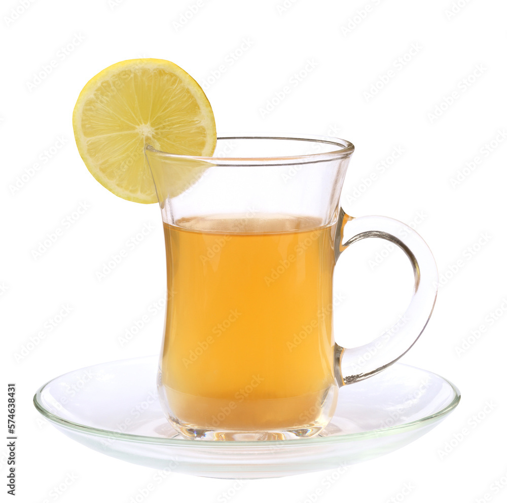 Cup of lemon tea with sliced lemon
