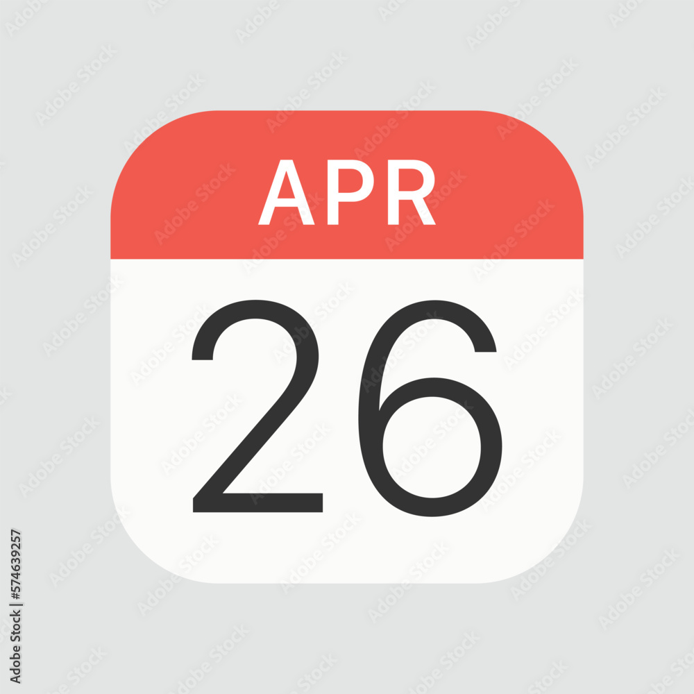 Fototapeta premium April 26 icon isolated on background. Calendar symbol modern, simple, vector, icon for website design, mobile app, ui. Vector Illustration