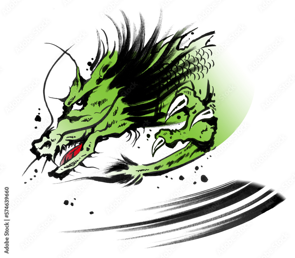 龍,横顔、緑 龍,横顔、緑