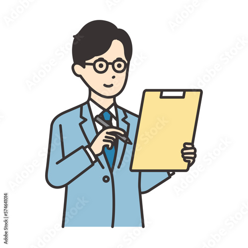書類に記入するスーツを着た男性のイラスト素材