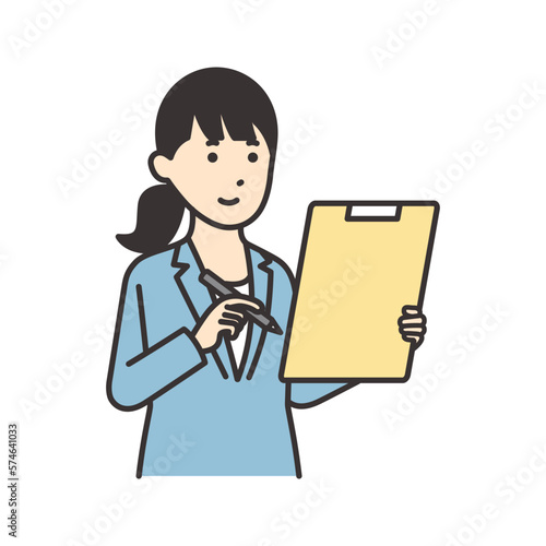 書類に記入するスーツを着た女性のイラスト素材