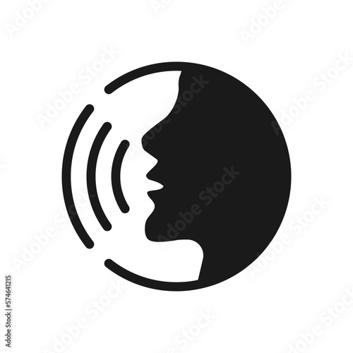 Speaking icon vector. Talk person sign or symbol , man with open mouth and sound wave , Voice command, Voice recognition, speech icon for interact, interview, talk controls, isolated on white
