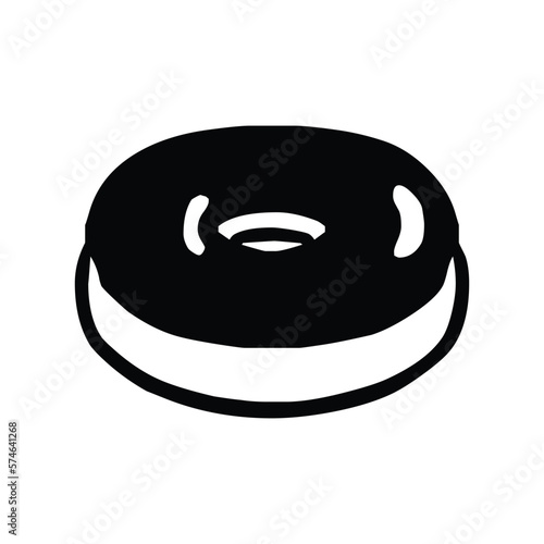 Fototapeta Naklejka Na Ścianę i Meble -  Donut vector flat emoji icon design. Isolated chocolate-glazed doughnut with rainbow sprinkles sticker label sign.