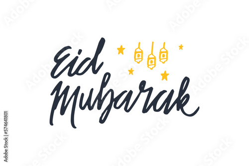 Typography or calligraphy of eid mubarak. Yellow mosque color.