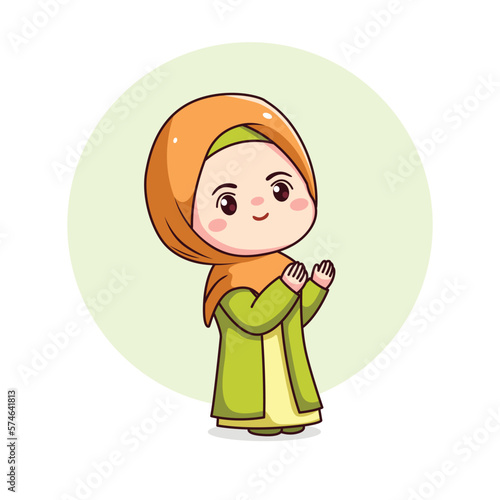 Cute hijab girl praying muslim character chibi