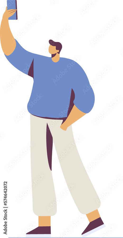 Man silhouette holding phone in hand flat illustration Man silhouette holding phone in hand flat illustration
