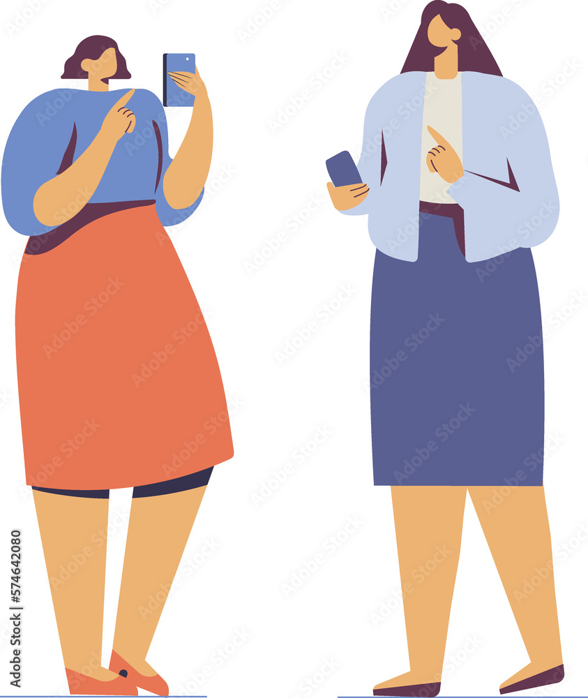 Women silhouette holding phone in hand flat illustration Women silhouette holding phone in hand flat illustration