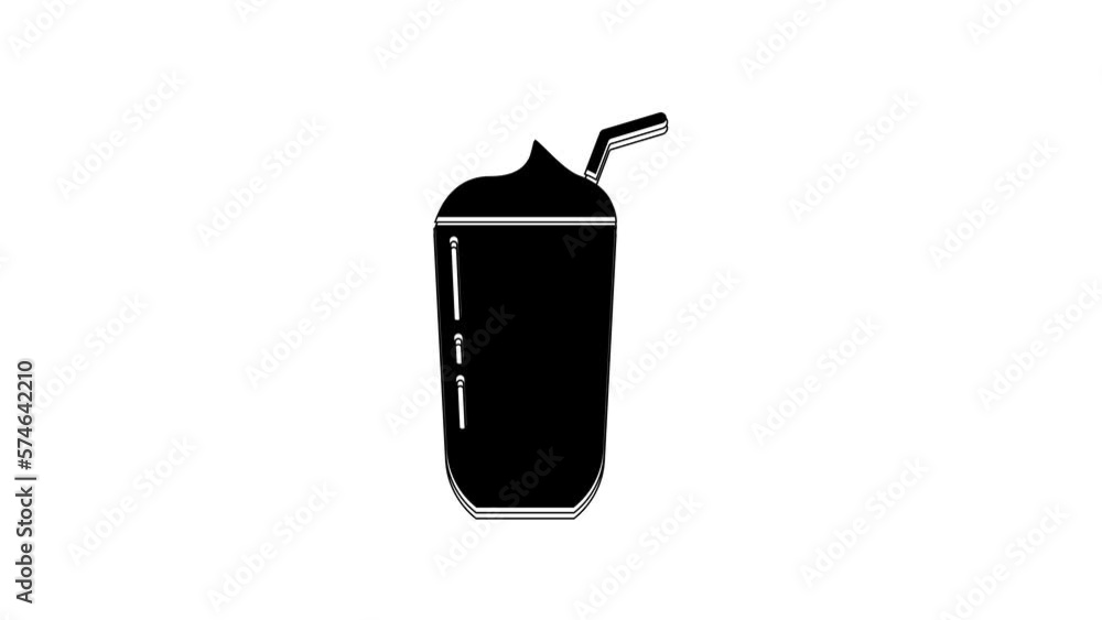 Black Milkshake icon isolated on white background. Plastic cup with lid and straw. 4K Video motion graphic animation Black Milkshake icon isolated on white background. Plastic cup with lid and straw. 4K Video motion graphic animation