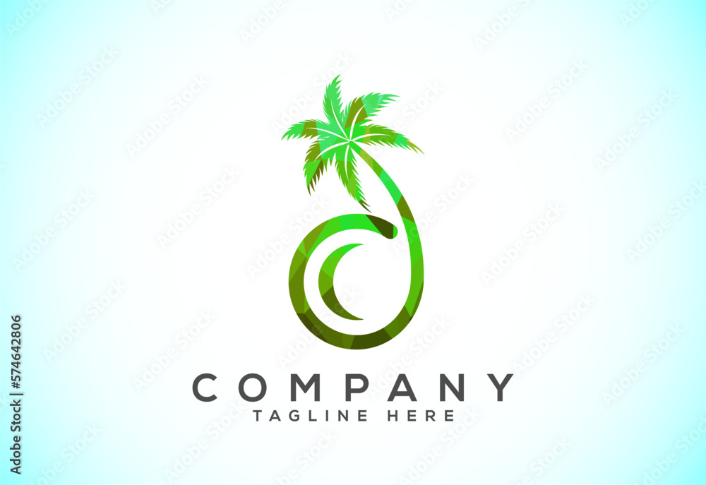 Fototapeta premium Polygonal low poly coconut Logo, coconut drink beverage vector icon logo design template