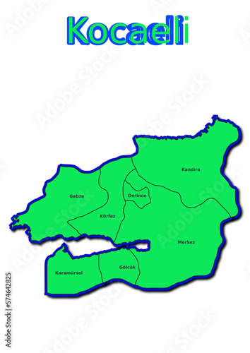 Karte des Bezirks Kocaeli in der Türkei mit den Namen der Gemeinden