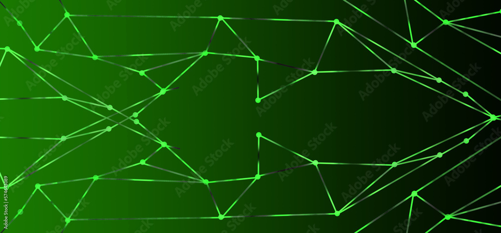 Abstract glowing lines web pattern design with green gradient background 