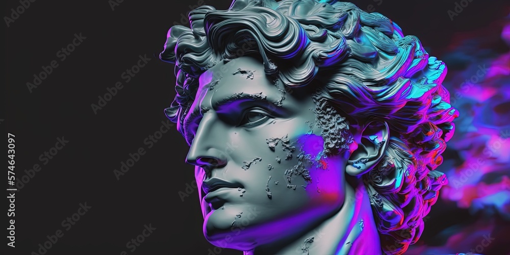 3d render closeup of david apollo face with glitch style design background vaporwave concept. by ai generative 3d render closeup of david apollo face with glitch style design background vaporwave concept. by ai generative