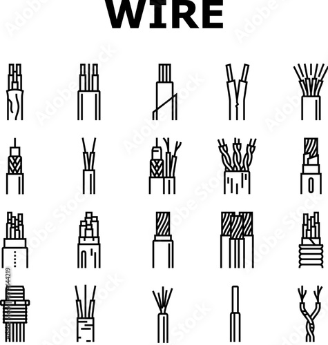wire cable technology connection icons set vector