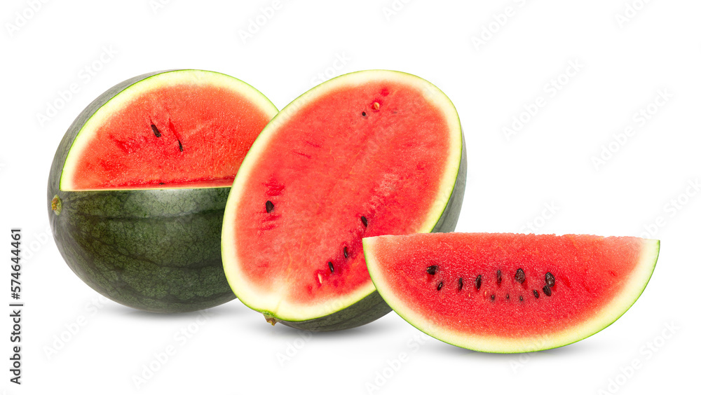 whole and half watermelon isolated on white background whole and half watermelon isolated on white background