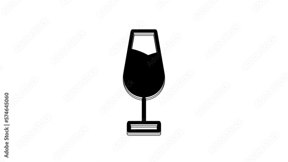 Black Wine glass icon isolated on white background. Wineglass sign. 4K Video motion graphic animation Black Wine glass icon isolated on white background. Wineglass sign. 4K Video motion graphic animation