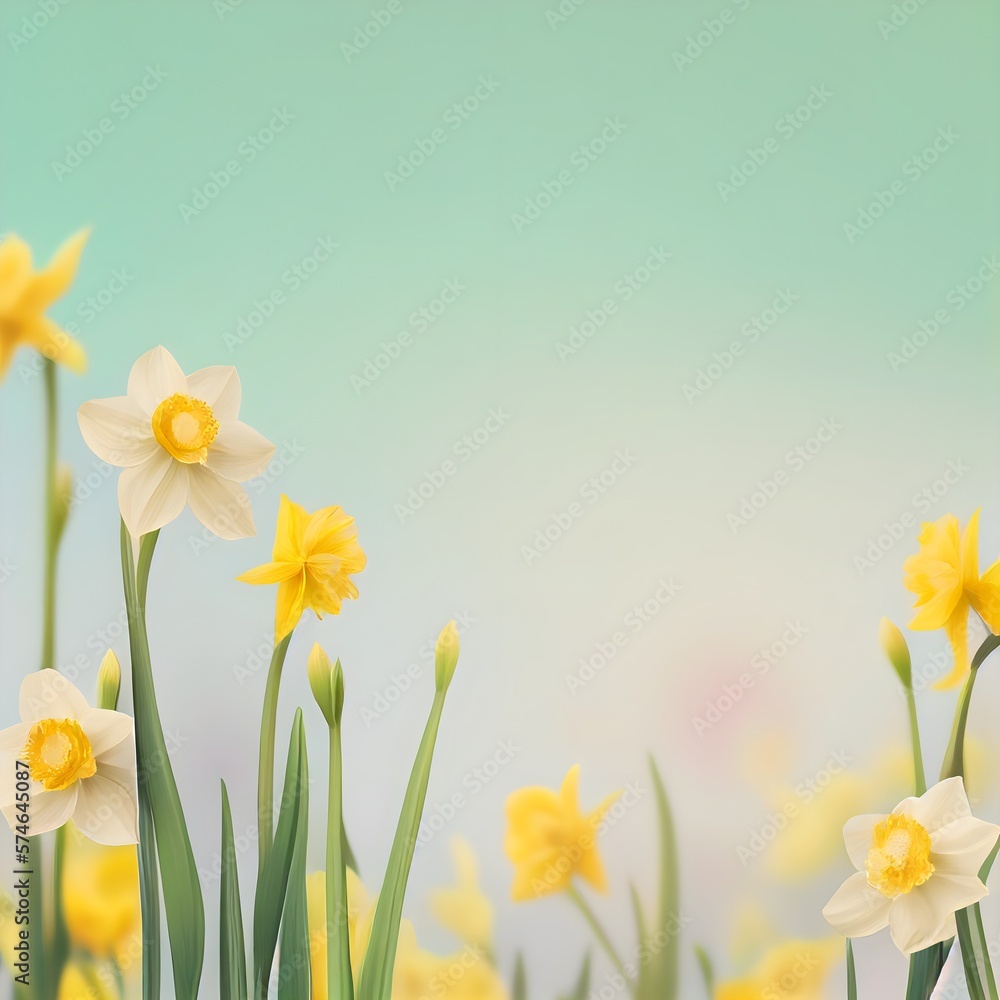 Obraz premium Daffodil Flower Meadow Background with Copy Space, created by Generative AI