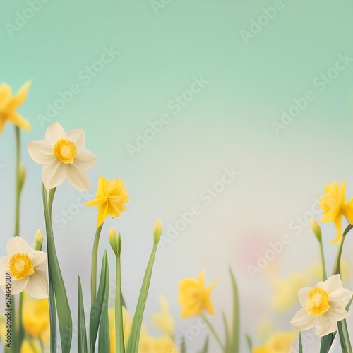 Daffodil Flower Meadow Background with Copy Space, created by Generative AI