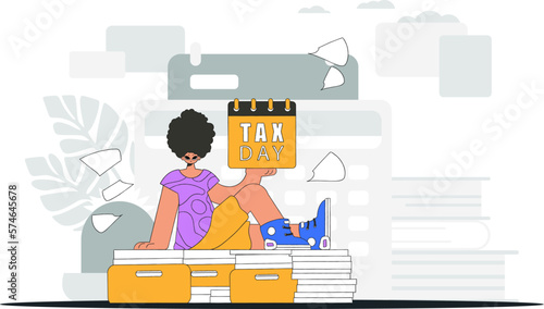 Gorgeous man holds a calendal in his hand. TAX day. Graphic illustration on the theme of tax payments.