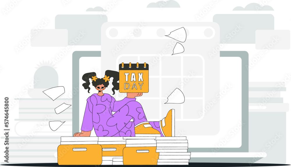 Fashionable girl holds a calendar in her hand. TAX day. An illustration demonstrating the importance of paying taxes for economic development. Fashionable girl holds a calendar in her hand. TAX day. An illustration demonstrating the importance of paying taxes for economic development.