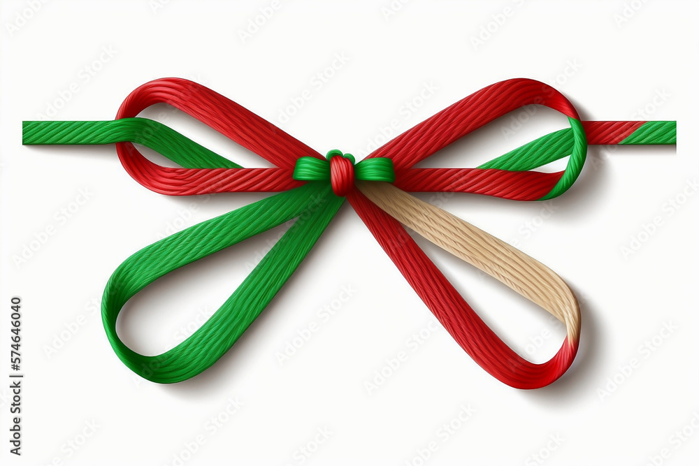 Merry Christmas ribbon. Green and red ribbon. Generative AI. Merry Christmas ribbon. Green and red ribbon. Generative AI.
