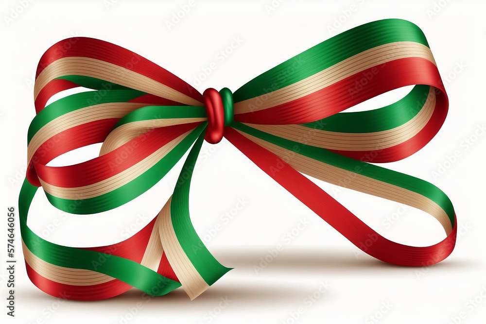 Merry Christmas ribbon. Green and red ribbon. Generative AI. Merry Christmas ribbon. Green and red ribbon. Generative AI.