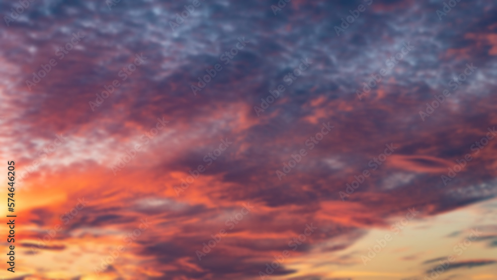 Sunset sky. Cirrocumulus and cirrostratus clouds during sunset. Beautiful dramatic sunset sky background. Selective focus included. Noisy photo.